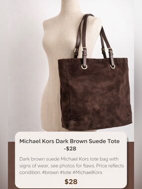 Michael Kors Dark Brown Suede Tote Bag